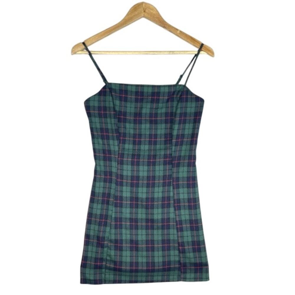 Luna Chix Mini Dress Women's Small Green Tartan Plaid Y2K Grunge Slip Whimsigoth